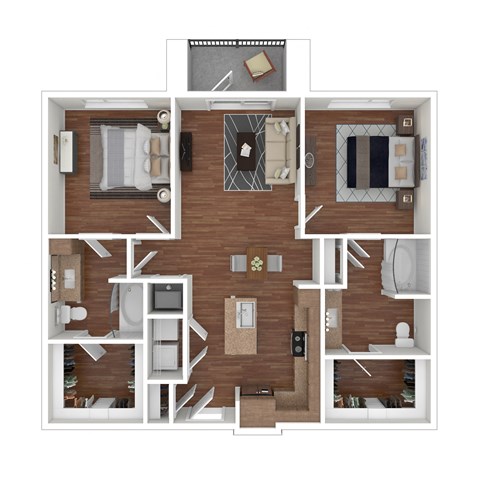 Floor plan for 2 beds, 2 baths, 1119 sqft
